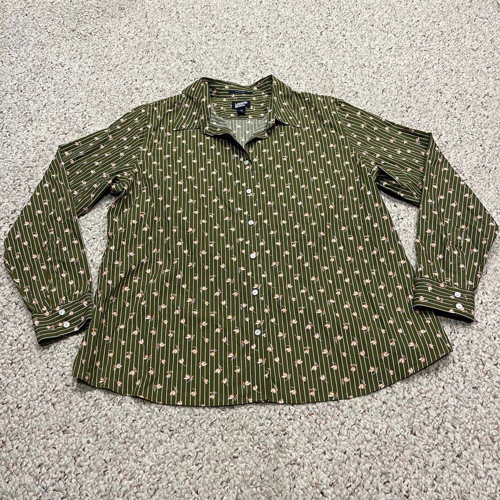 Lands End Floral Long Sleeve Button Down Shirt 16 Feminine Non Iron Cotton
